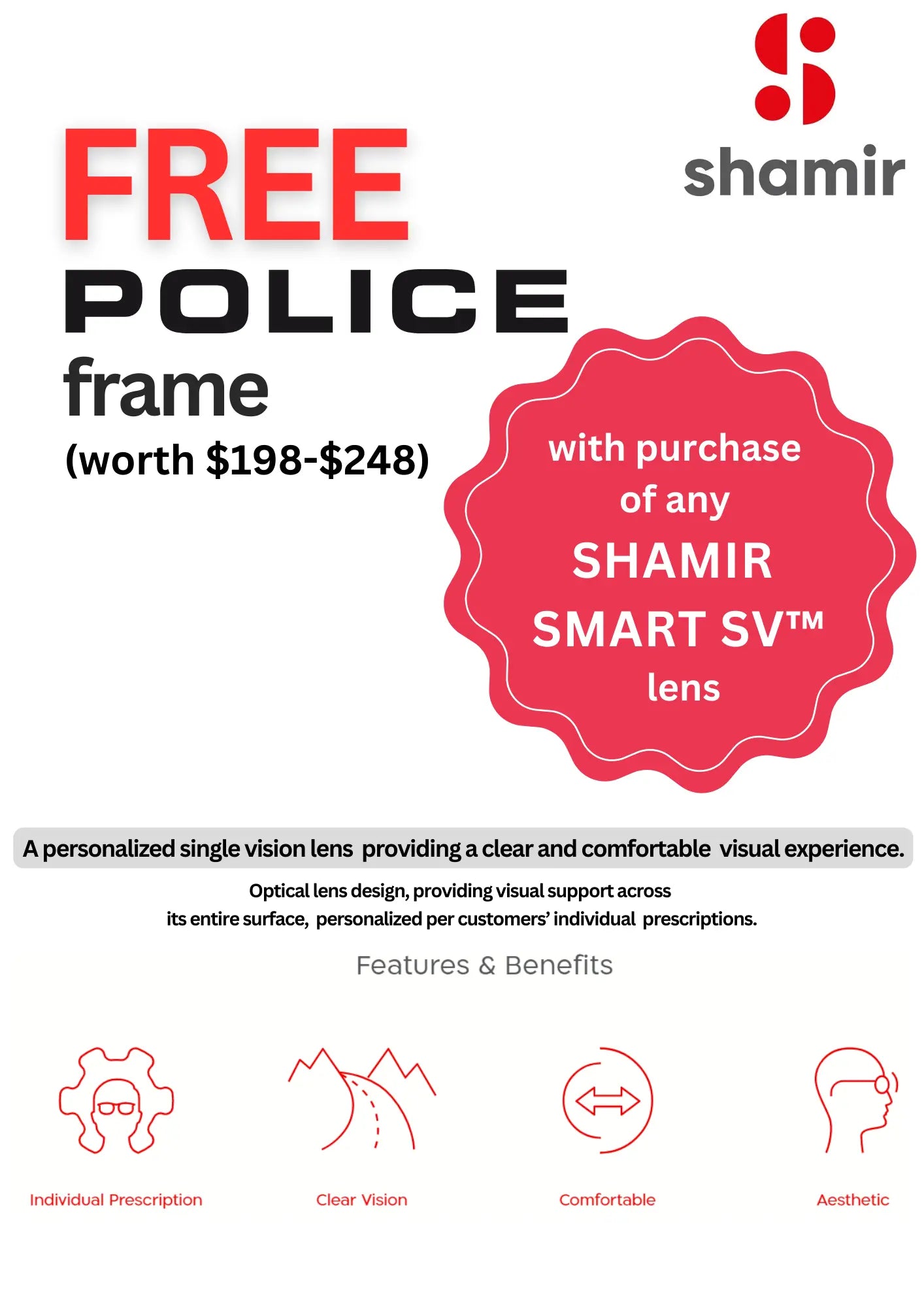 Free POLICE/FURLA Frame with every purchase of Shamir Smart SV Hirocon Singapore