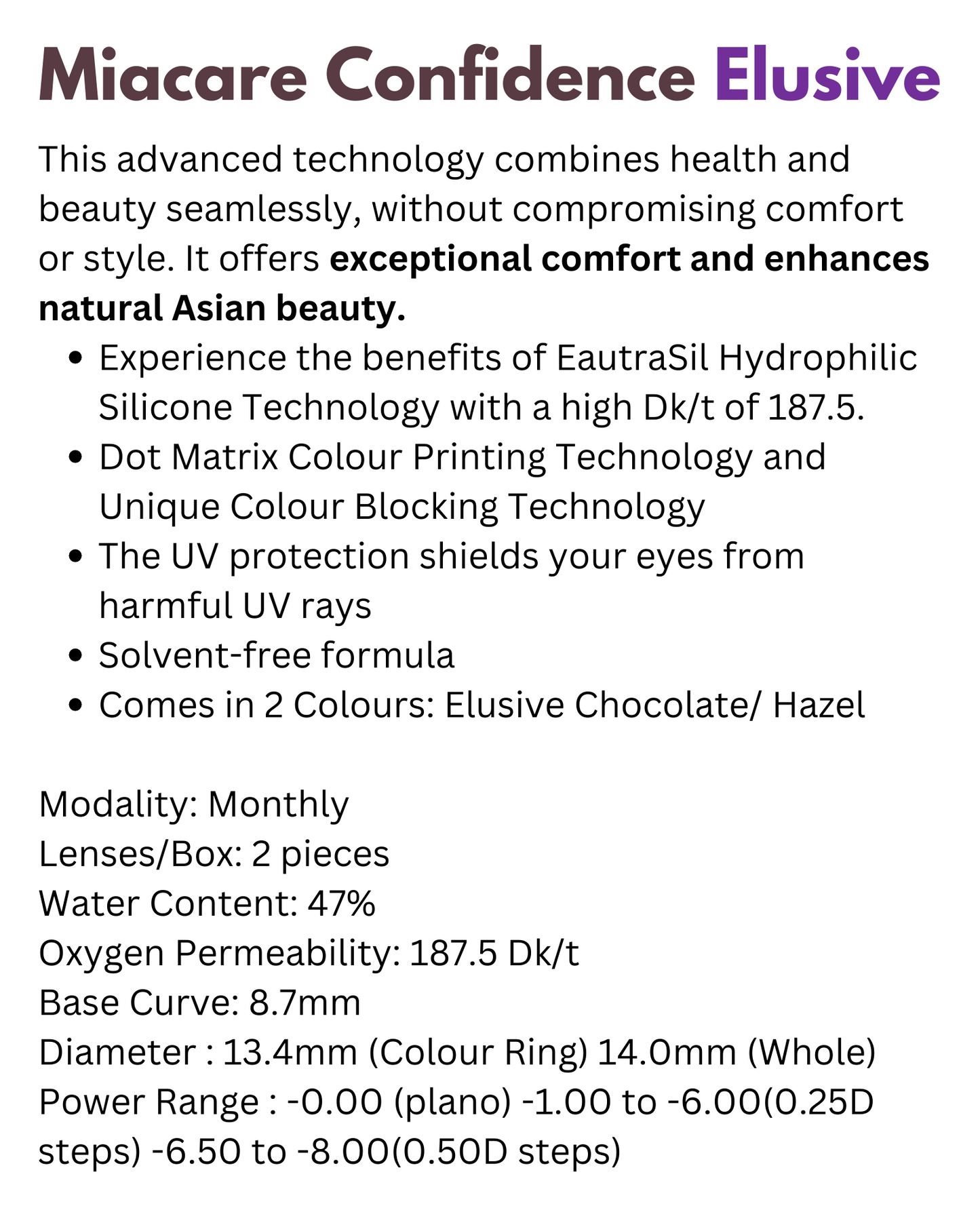 Miacare Confidence Monthly Elusive Chocolate