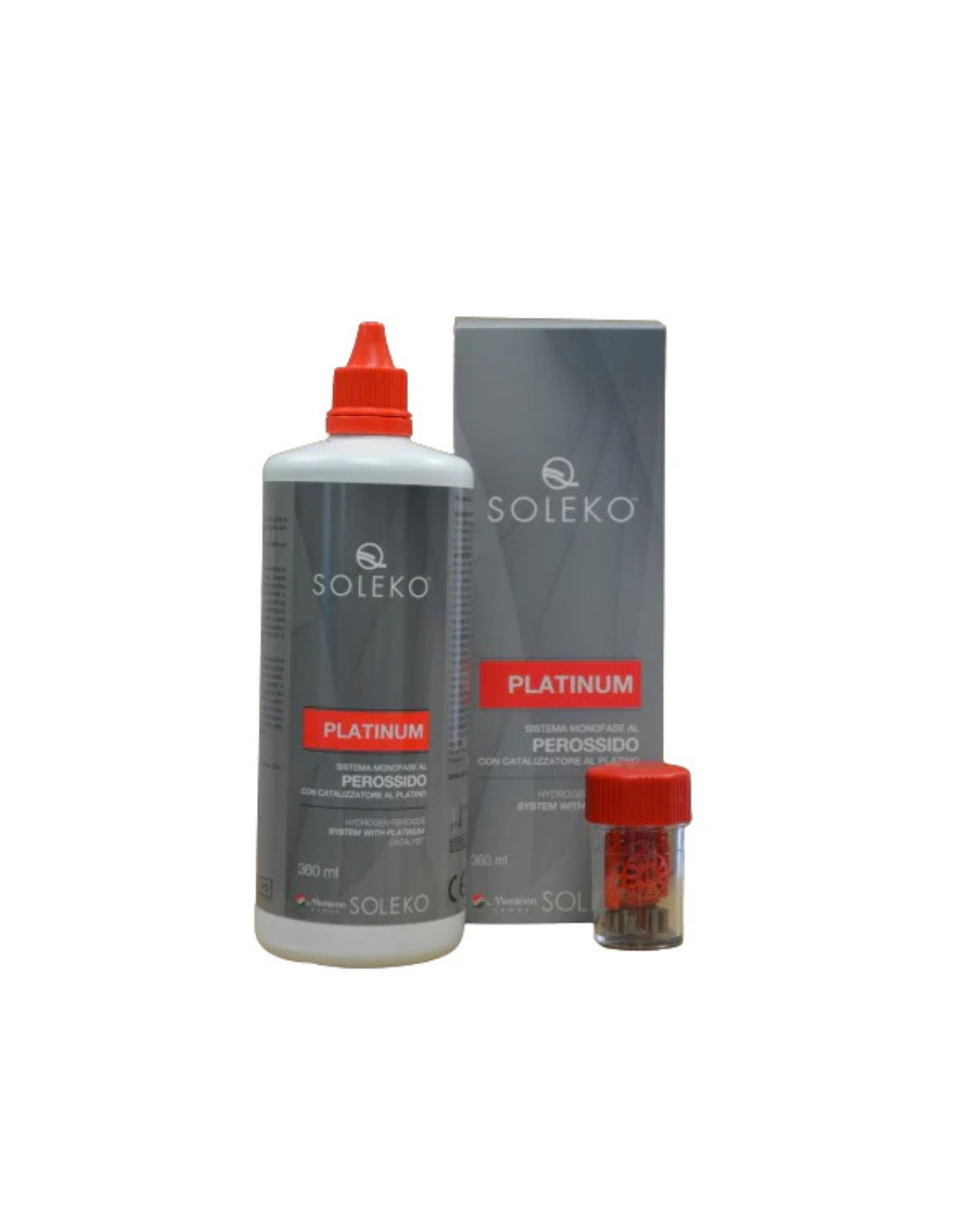 Soleko Platinum hydrogen peroxide contact lens cleaning solution for soft and Ortho-K lenses at Hirocon Singapore