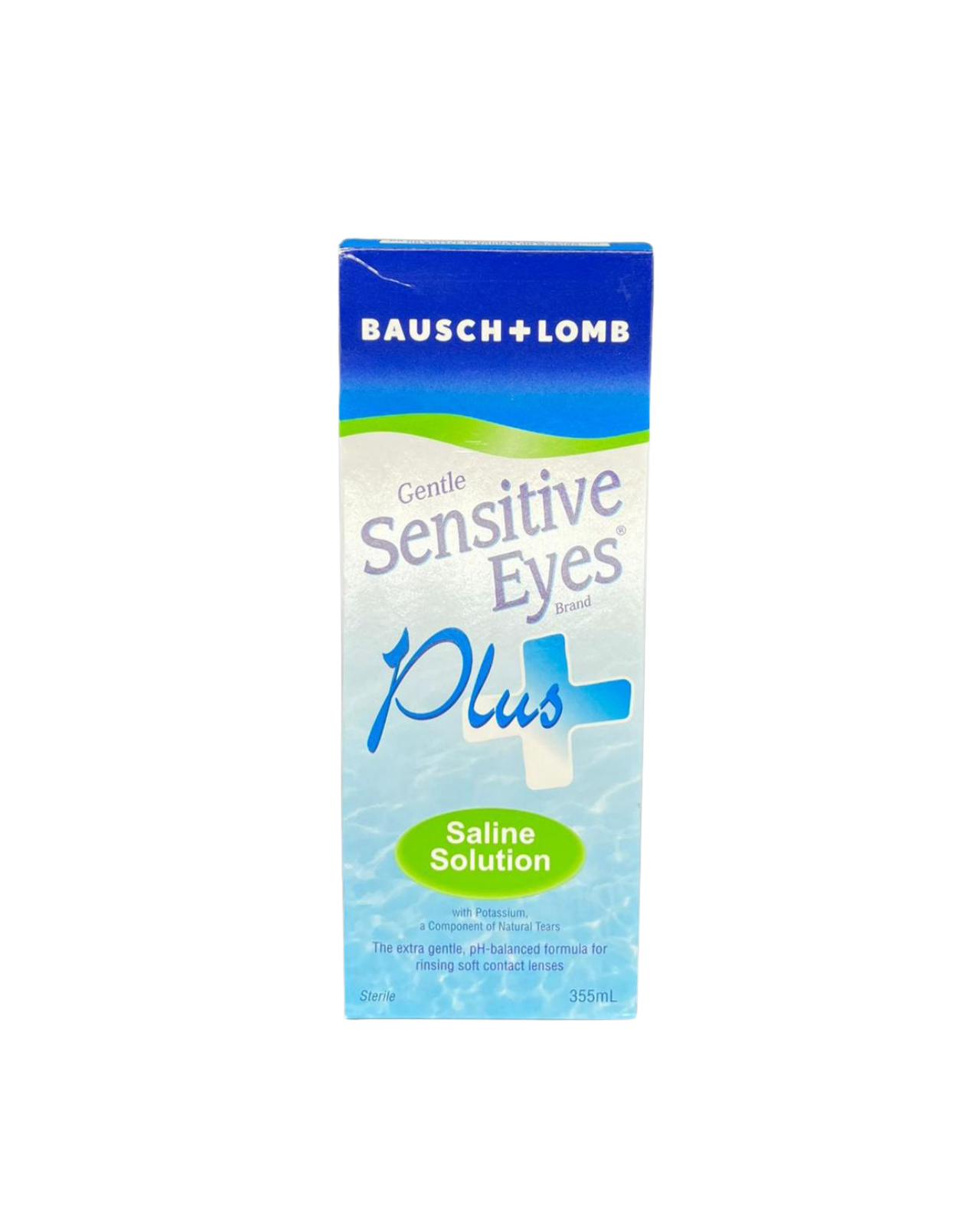 Bausch and Lomb sensitive eyes saline solution 355ml for rinsing soft and RGP contact lenses at Hirocon Singapore
