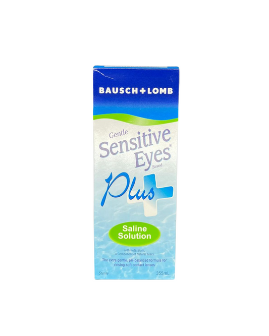 Bausch and Lomb sensitive eyes saline solution 355ml for rinsing soft and RGP contact lenses at Hirocon Singapore
