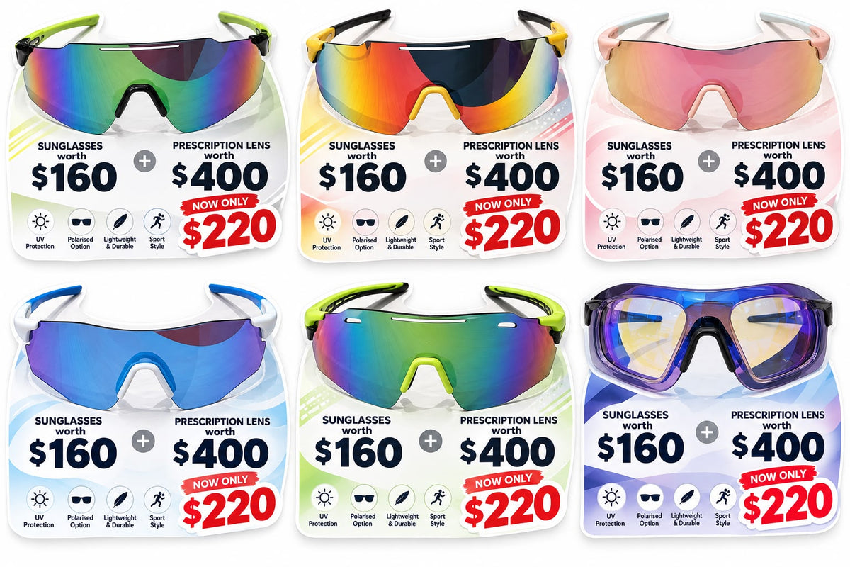 Six available sports sunglasses colour styles and promotional price
